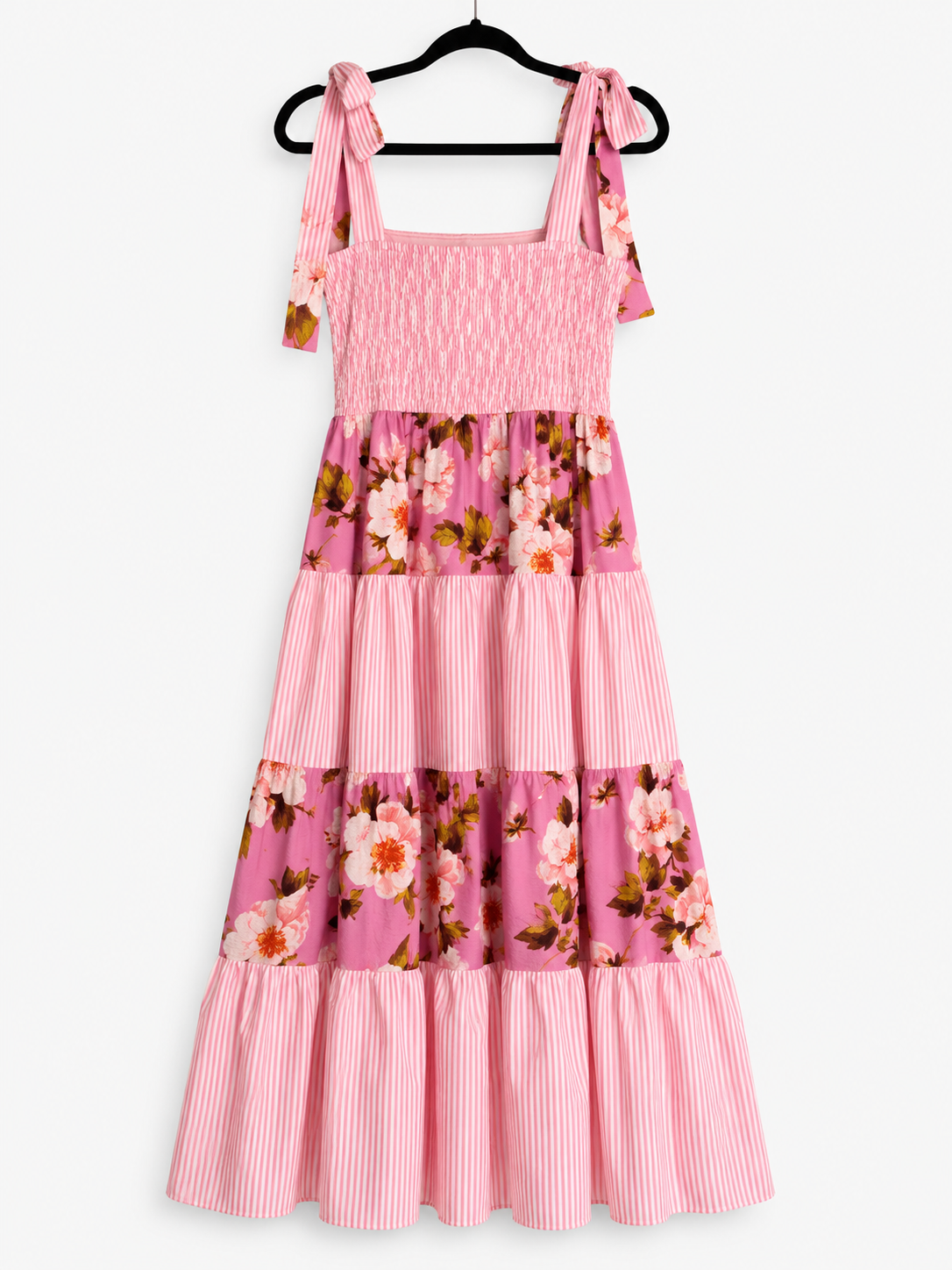 Pink Tie Shoulder Maxi Dress