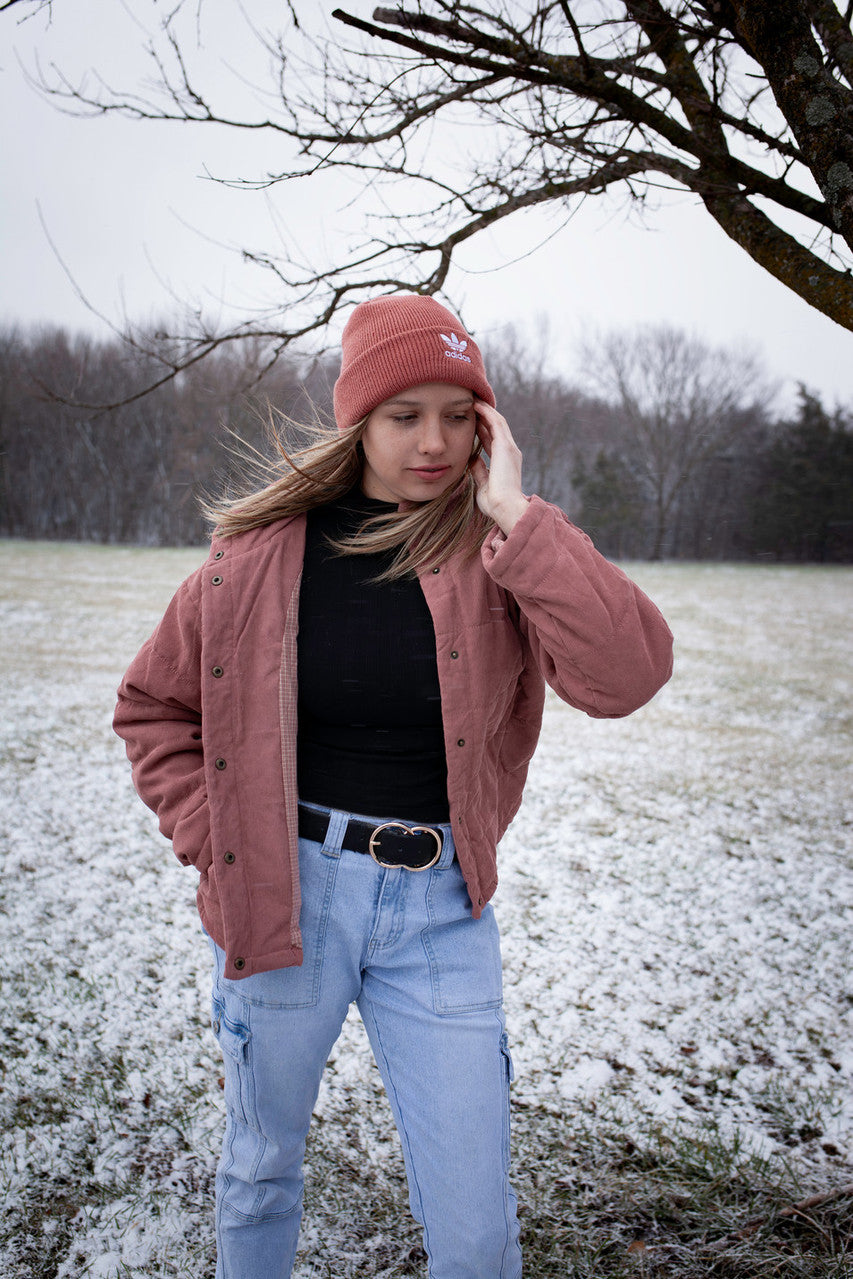 Pink corduroy puff jacket