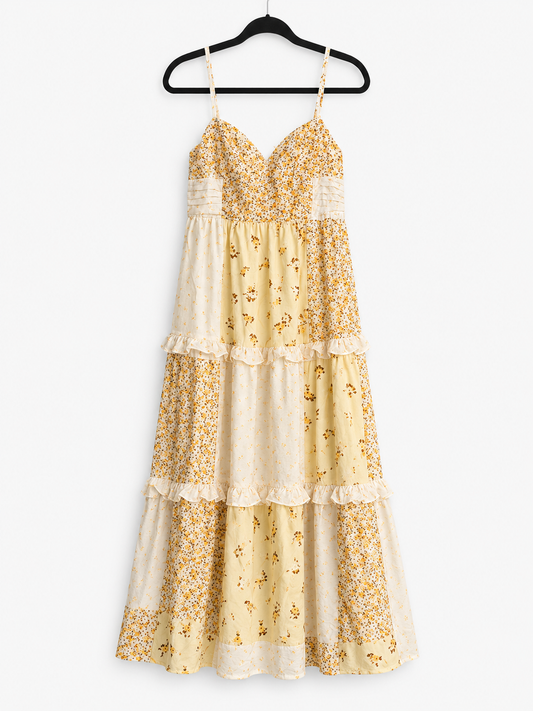 MULTI-CHECKERED PATTERN SPAGHETTI STRAP MIDI DRESS