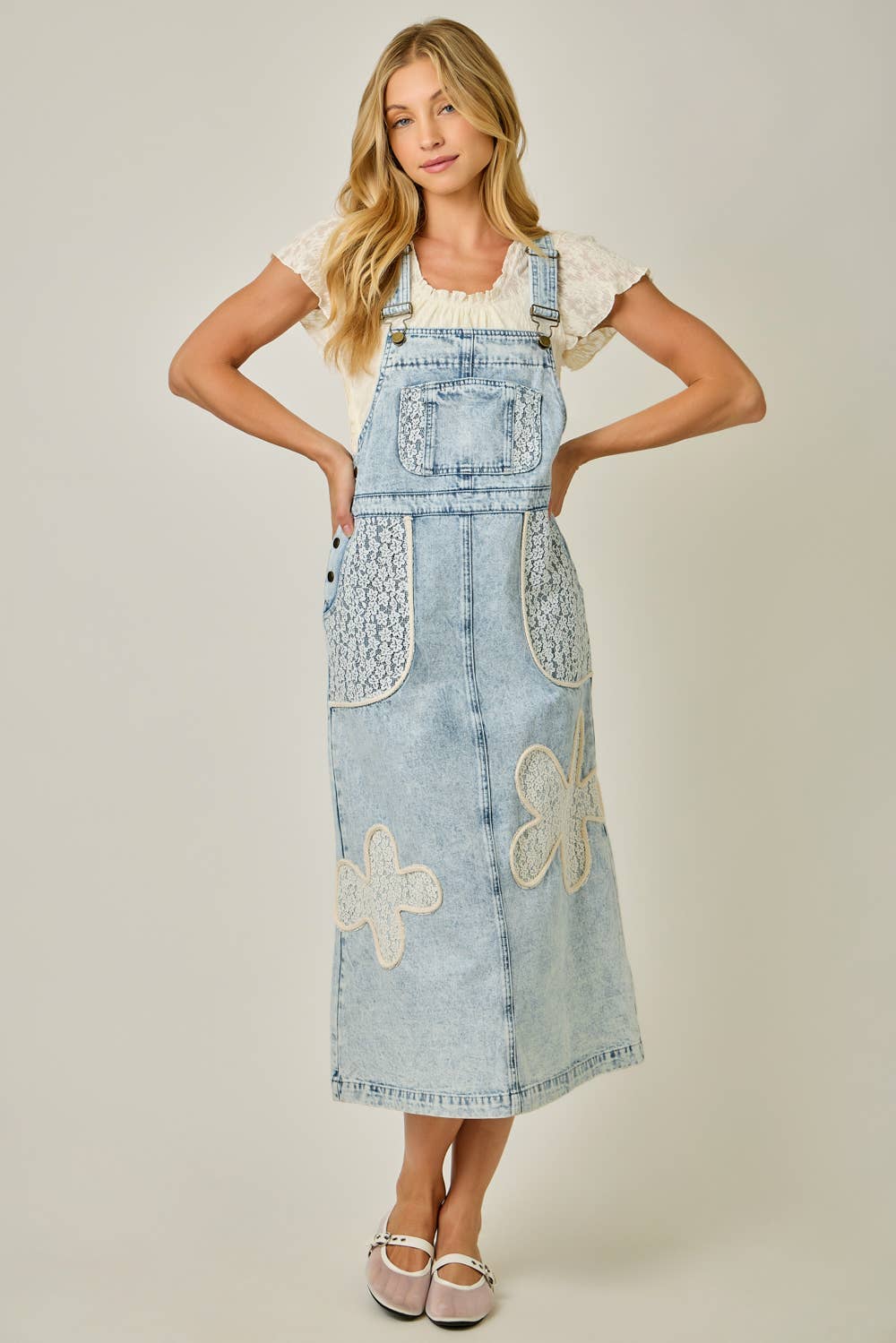 Floral Applique Skirt Overalls