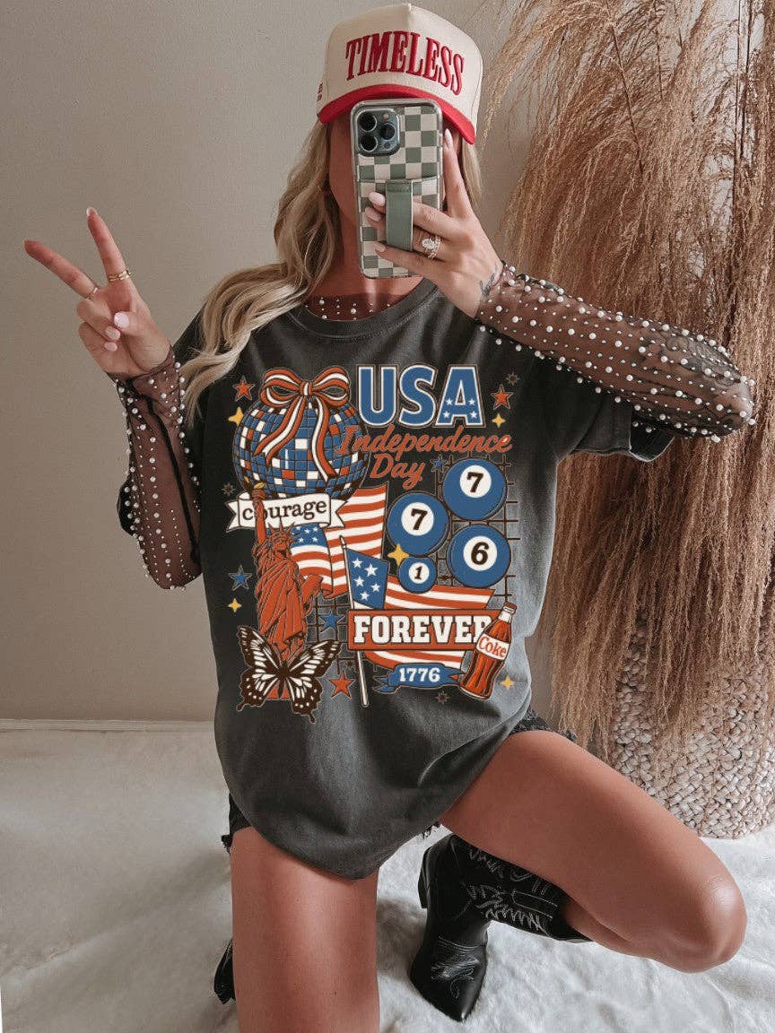 4th of July Collage Vintage Stamp Wholesale Tee