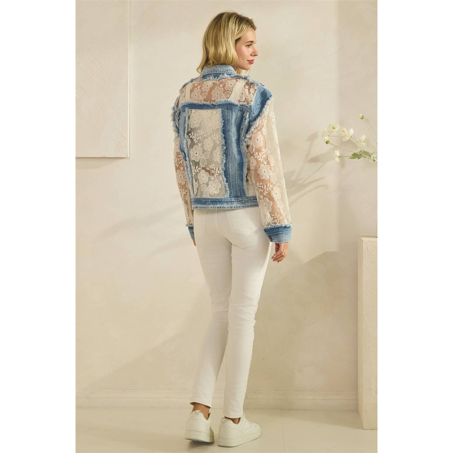 Denim Jacket with Floral Organza Inset