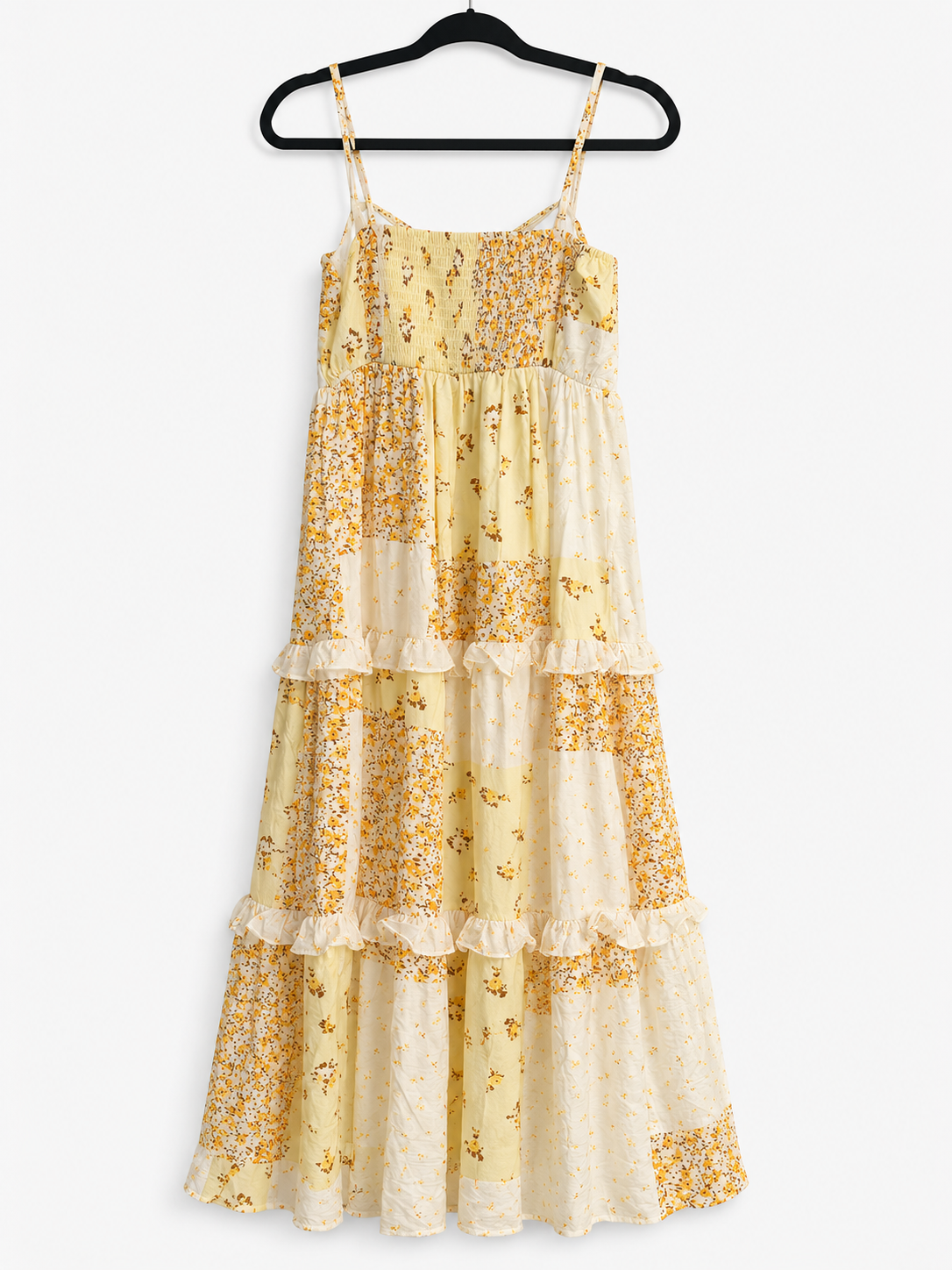 MULTI-CHECKERED PATTERN SPAGHETTI STRAP MIDI DRESS