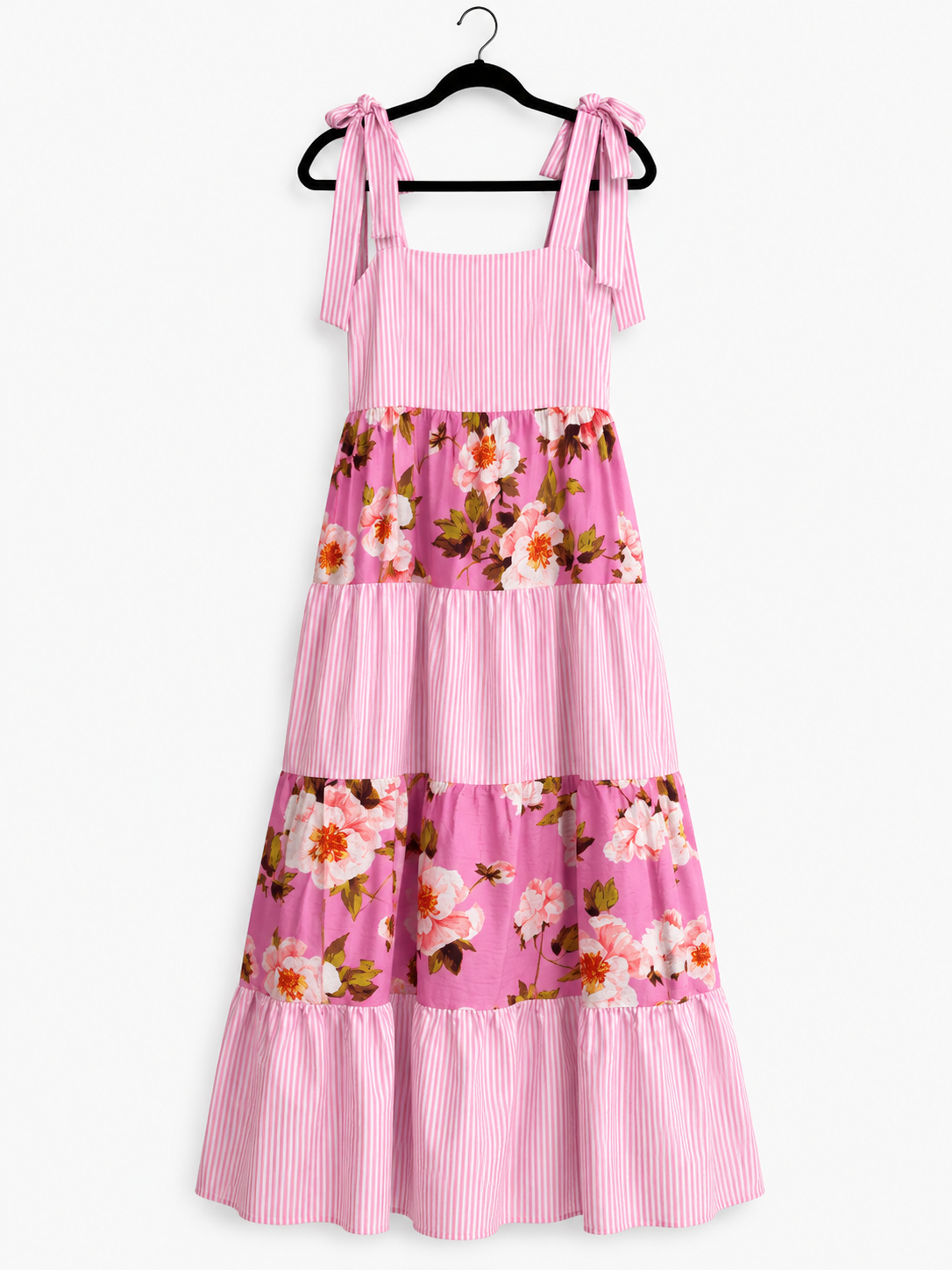 Pink Tie Shoulder Maxi Dress