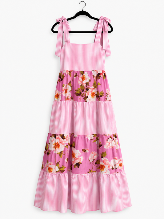 Pink Tie Shoulder Maxi Dress