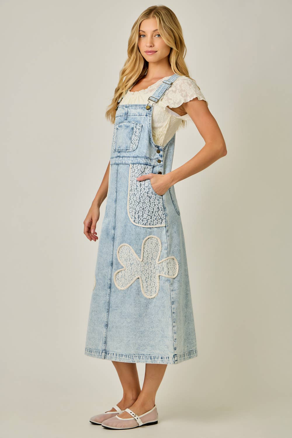 Floral Applique Skirt Overalls