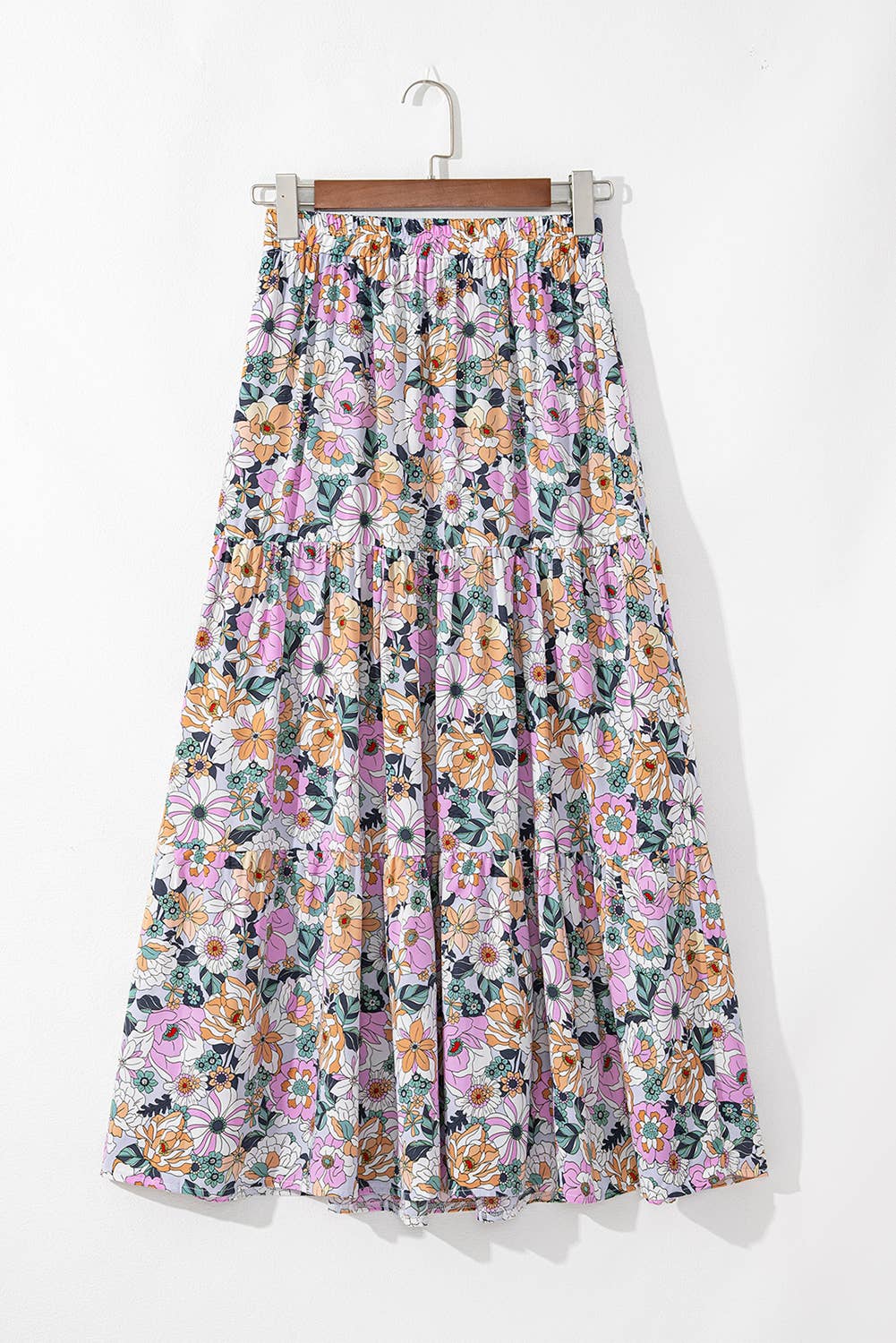 Bohemian Floral Print Tiered Maxi Skirt