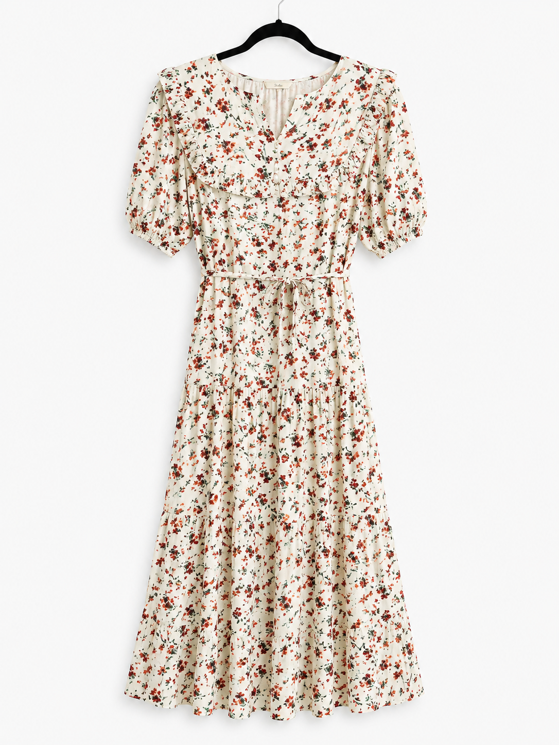 Vintage Floral Ruffle Collar Midi Dress