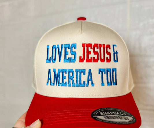 Loves Jesus & America Too Embroidered Hat