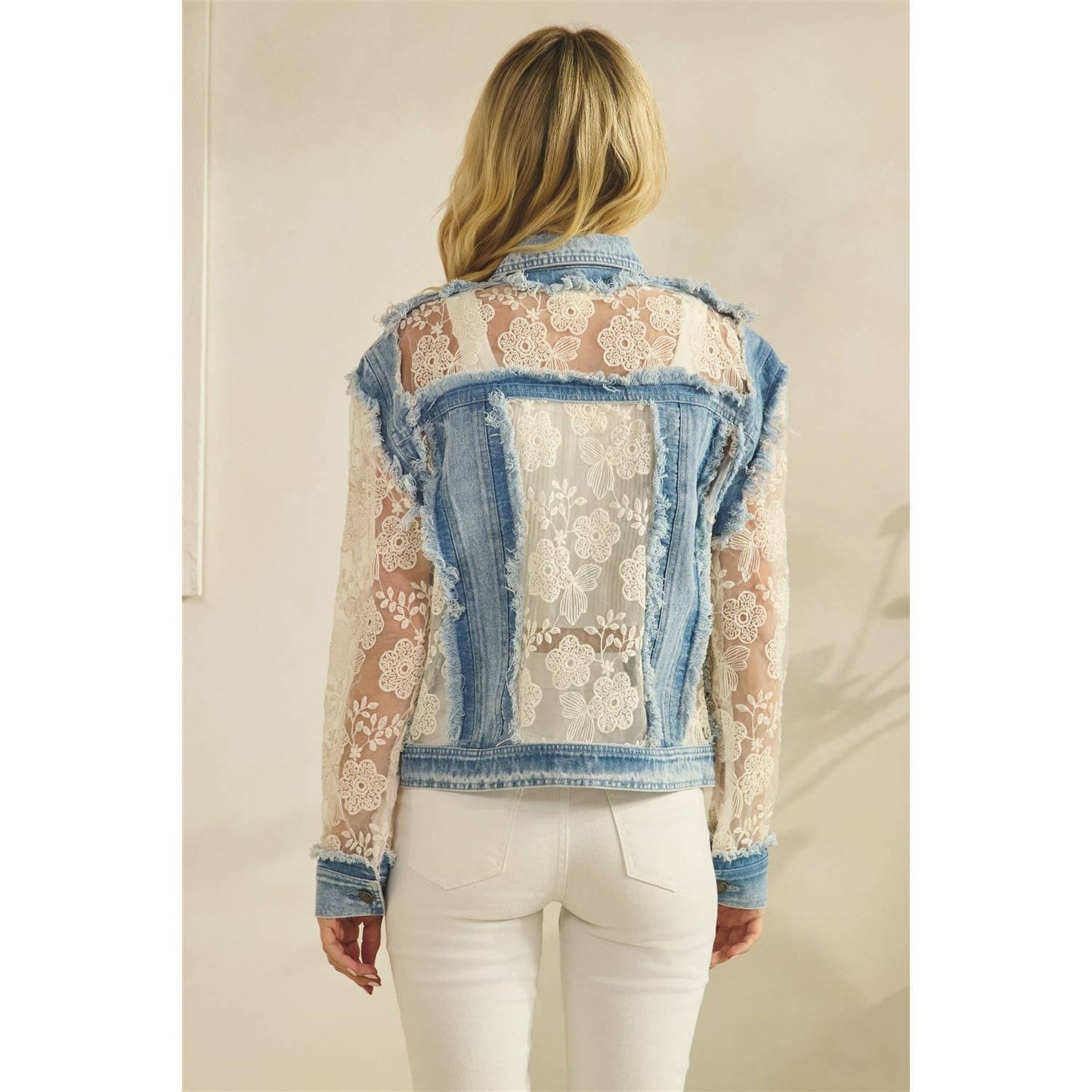Denim Jacket with Floral Organza Inset