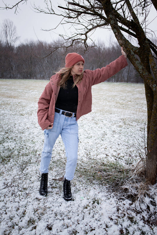 Pink corduroy puff jacket