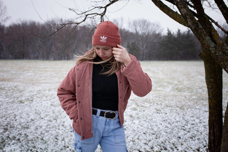 Pink corduroy puff jacket